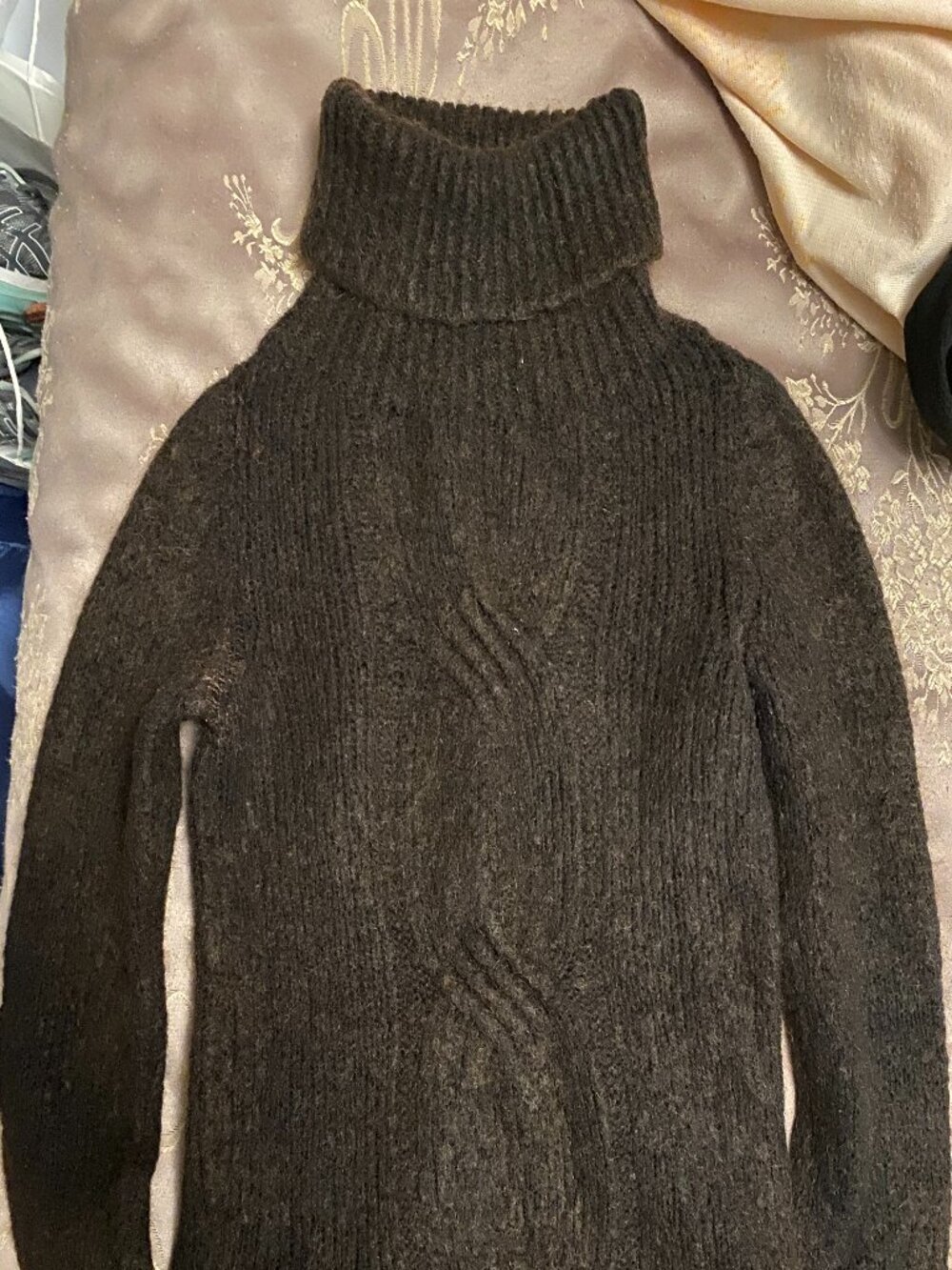 brown turtleneck sweater